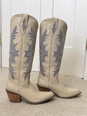Idyllwind Women's Beige and denim Two-Tone Western cowgirl Knee-High Boots